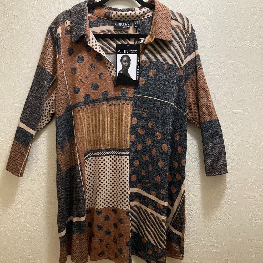 Attitudes by Renee Tunic size 1X color--Brown/Black